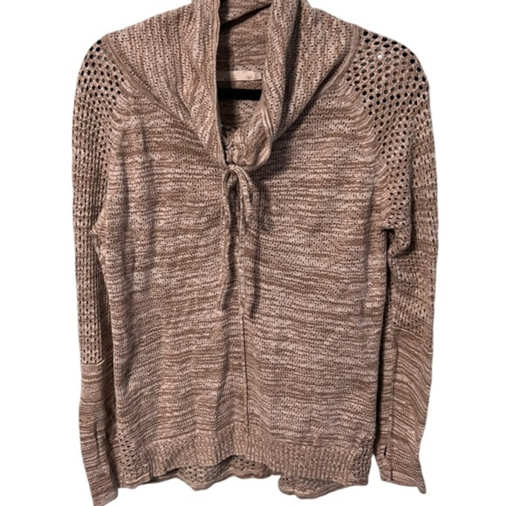 Prana Light Brown and Cream Pull Over Long Sleeve Sweater Cowl Neck Size Medium